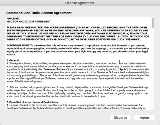 Xcode Commnad Line Tools License Agreement